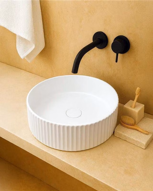Lavabo 36x11 Roma tondo da appoggio in porcellana bianco lucido