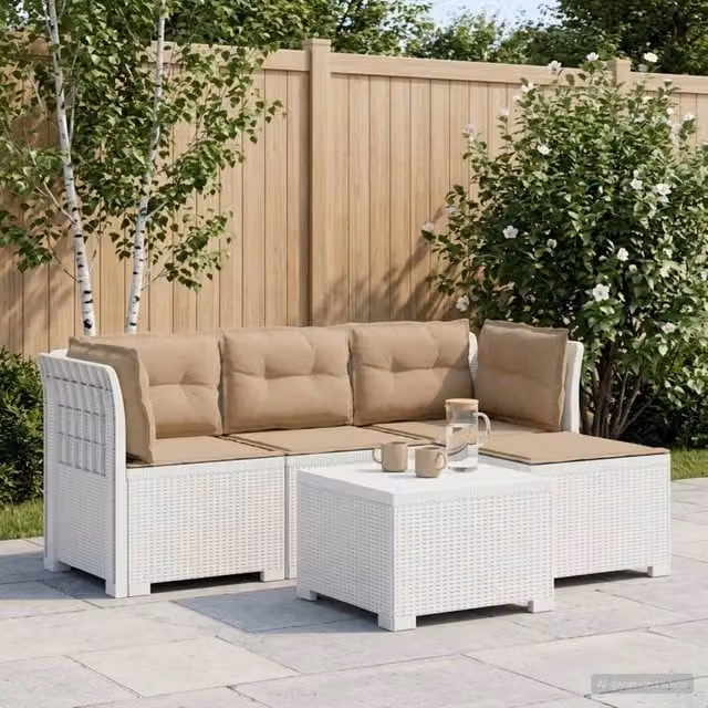 Divano da giardino 4 posti con cuscini aspetto rattan PP Bianco 3443952
