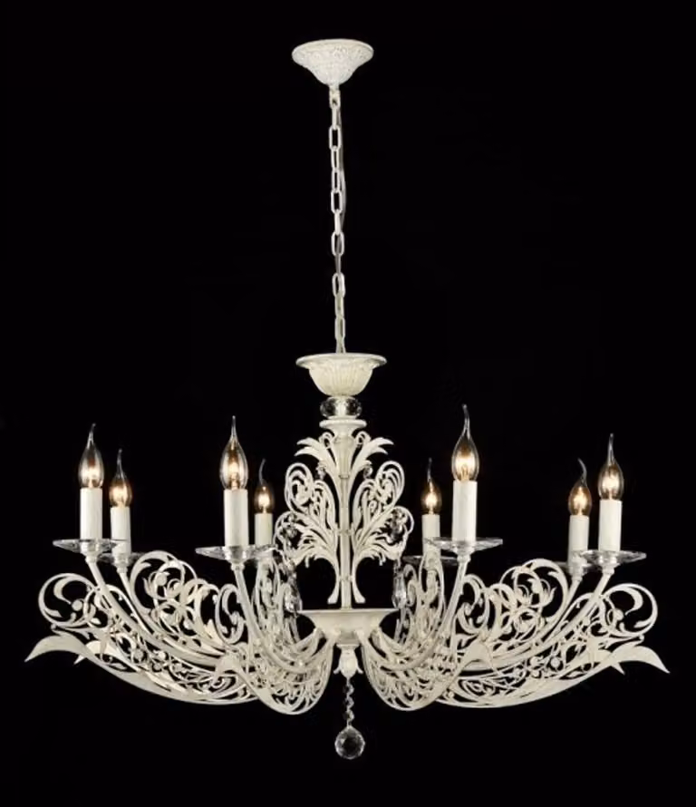 Lampadario da soffitto in stile barocco, marca Casa Padrino, con cristalli, bianco e oro, in stile antico. Diametro: 58 cm, altezza: 92 cm