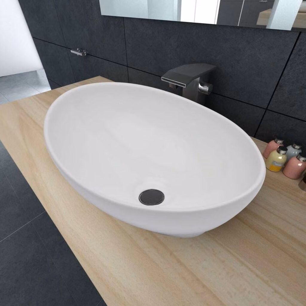 Lavello in Vetroceramica Bianco Ovale 40 x 33 cm
