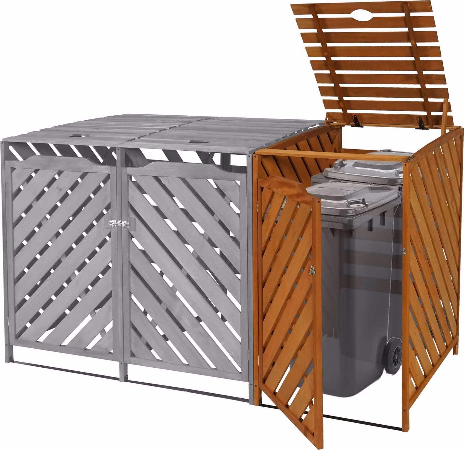 XL 1 cestino/2 cestini per rifiuti HWC-J44, contenitore per rifiuti, 120x68x98cm legno MVG ~ marrone