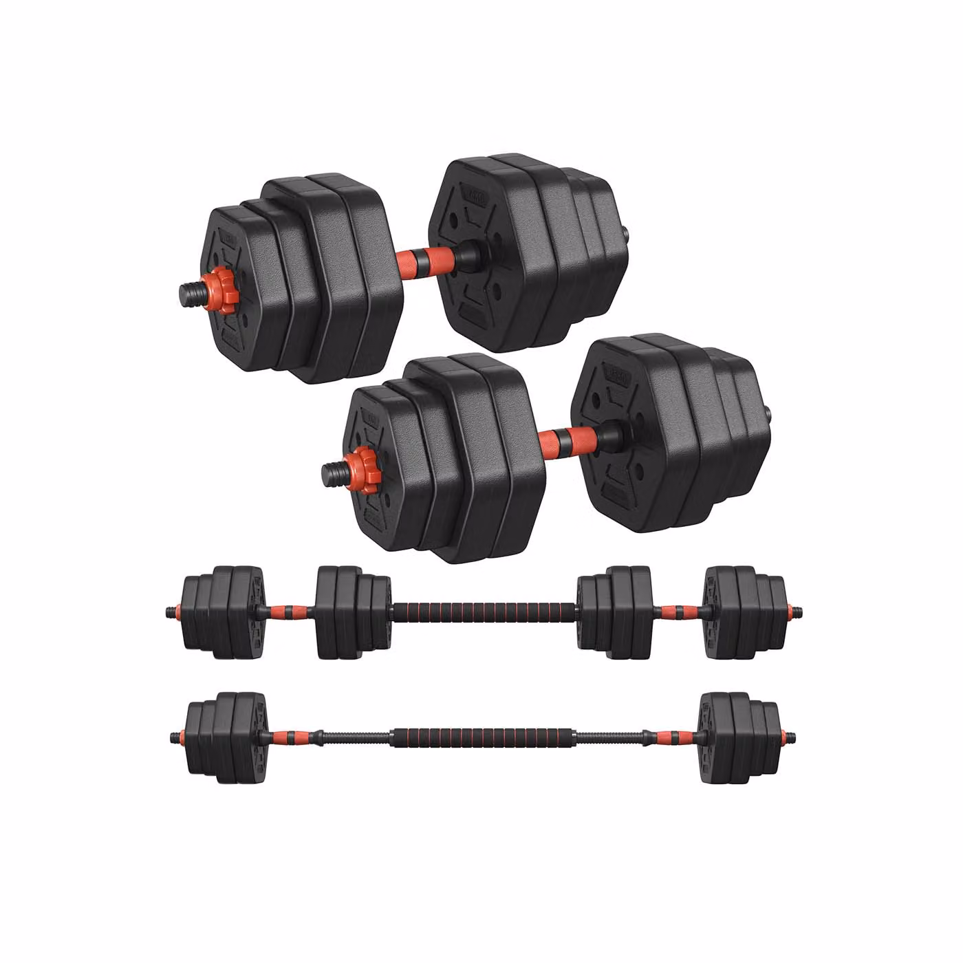 Set di Manubri con Barra di Collegamento, Nero Inchiostro / 30 kg