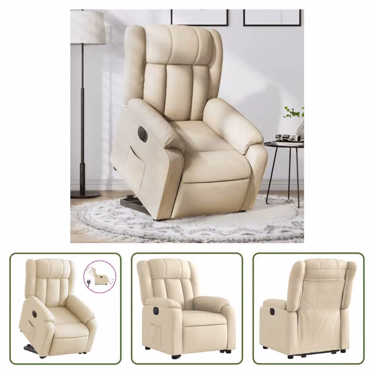 The Living Store Poltrona relax con supporto elettrico in tessuto crema