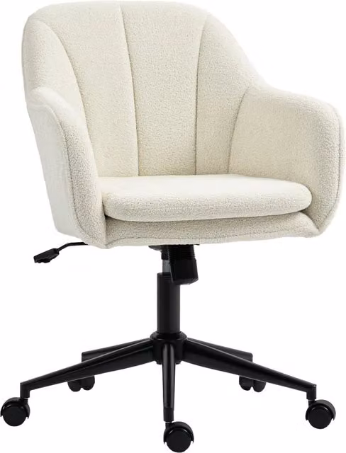 Sedia da Ufficio Ergonomica Xylo Beige e Bianca in Tessuto Bouclé con Ruote e Braccioli L/P/H: 60 x 63 x 120 cm