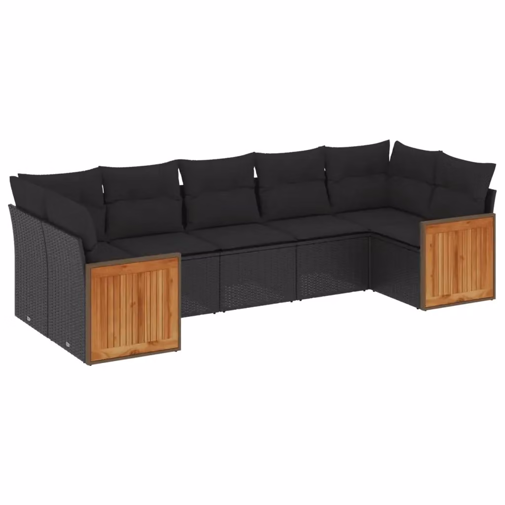 vidaXL Set Divani da Giardino a L con Cuscini 7pz Nero in Polyrattan e Metallo – 2