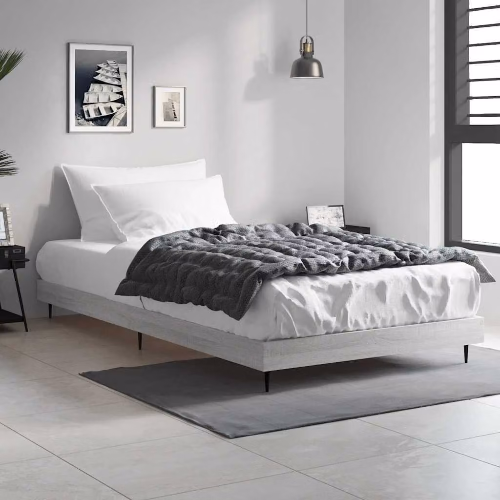 Giroletto vidaXL in legno multistrato e metallo, Grigio Sonoma e Bianco, L/P/H: 90 x 200 x 20 cm