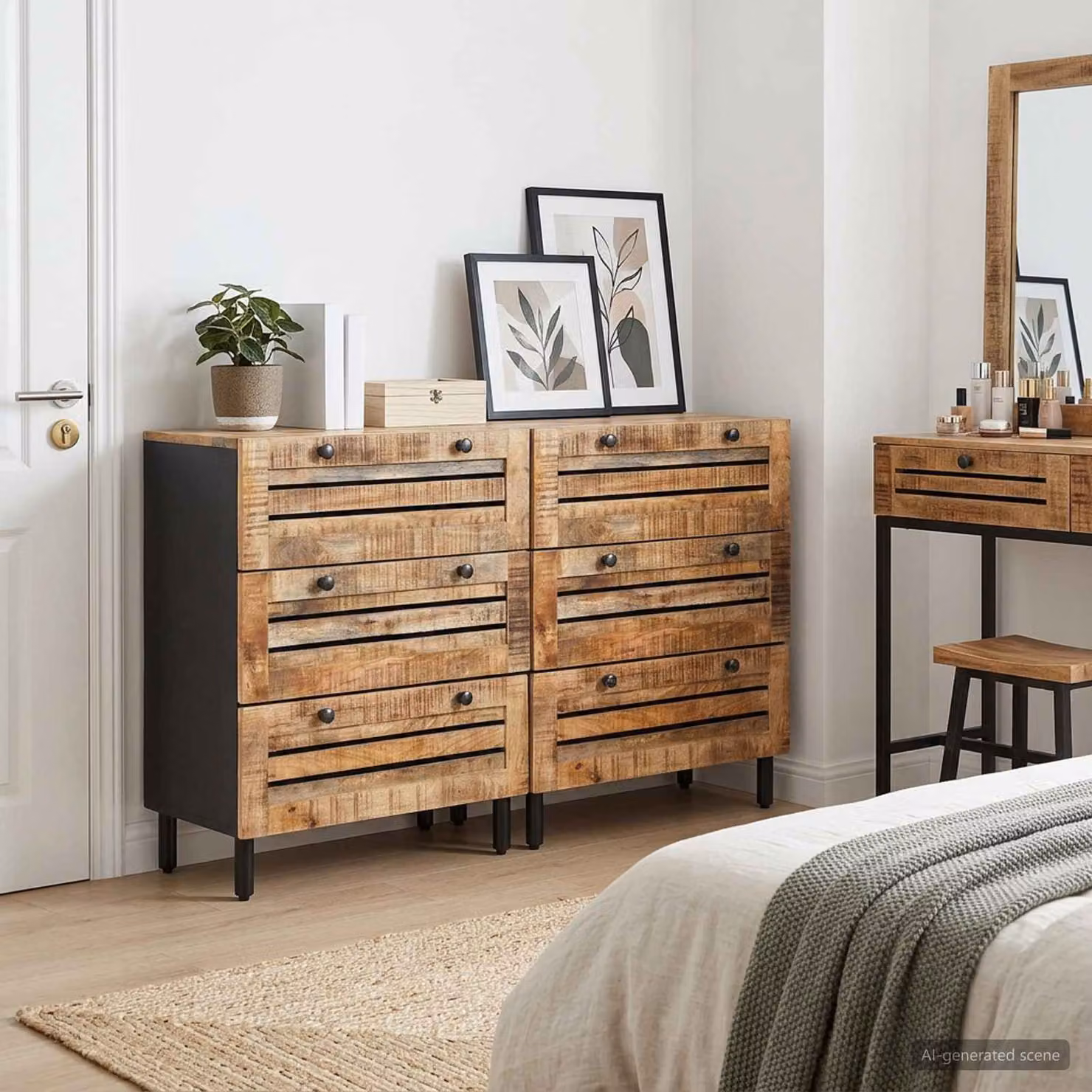Set di 2 armadi di stoccaggio moderni vidaXL in legno di mango, colore marrone multicolore, L 120 x P 33 x H 75 cm