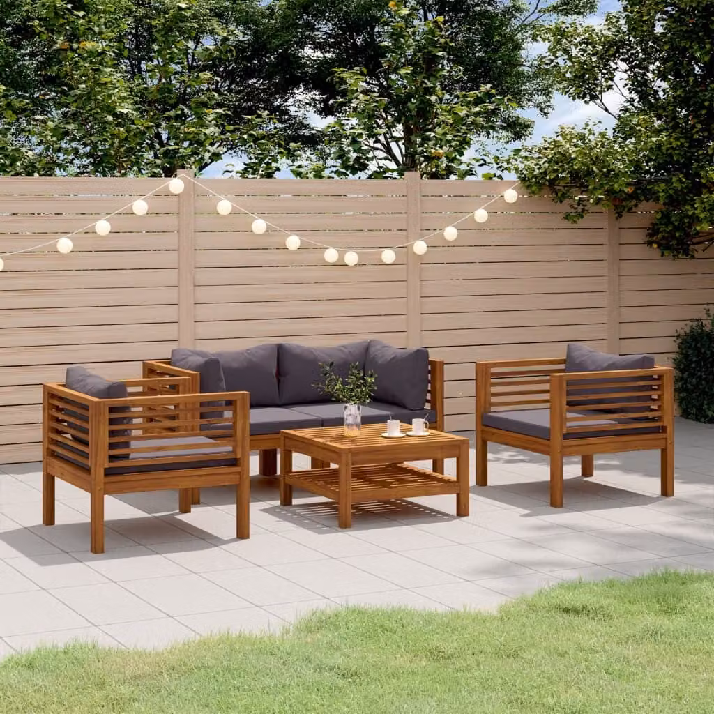 The Living Store Set da giardino da 5 pezzi con cuscino in legno massiccio di acacia