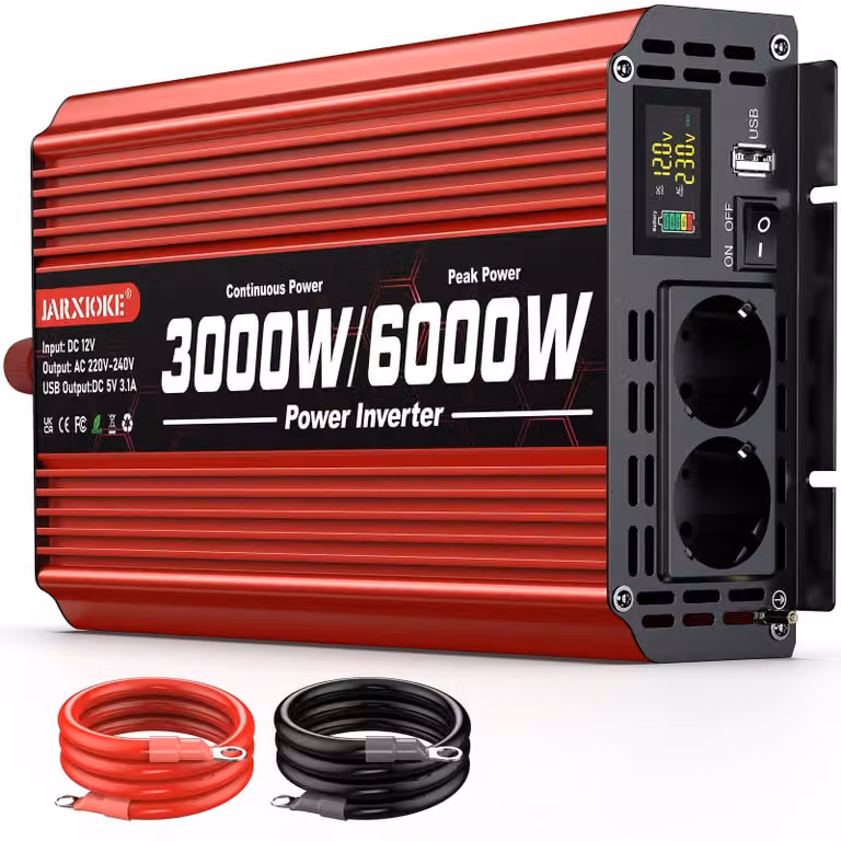 Convertitore di tensione da 12 Volt a 230 Volt, 3000 W, colore rosso, per auto, camper e camion