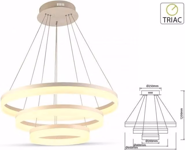 Lampada Led A Sospensione Rotonda Tripli Anelli Diametro 600mm 400mm 200mm 3000K 80W Dimmerabile Triac Dimmer SKU-3906