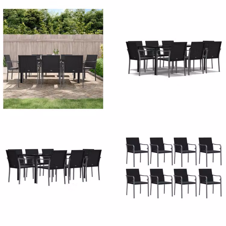 vidaXL Set da pranzo da giardino 9 pezzi con cuscini in polirattan e acciaio - Set da pranzo da giardino - Set da pranzo da giardino - Set da pranzo da esterno