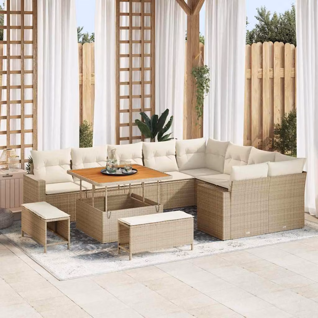 Maison Exclusive - Set di divani da giardino, 12 pezzi, color beige, in rattan sintetico