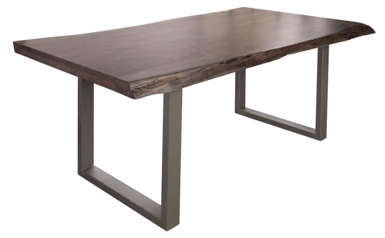MASSIVMOEBEL24 | FREEFORM 5 Tavolo da pranzo in legno di acacia - laccato grigio /gambe in ferro - argento mat 160x90x77
