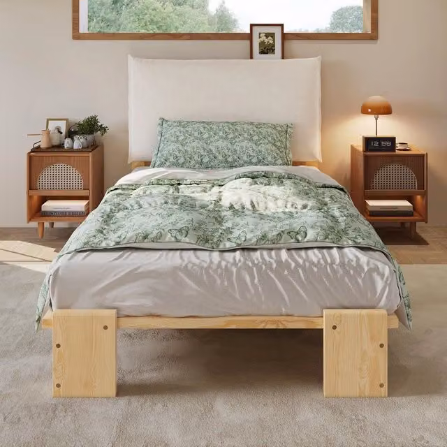 Letto Singolo Imbottito per Bambini ¨C Xylo ¨C Pino Naturale, Testiera, Rete a Doghe, 90x200