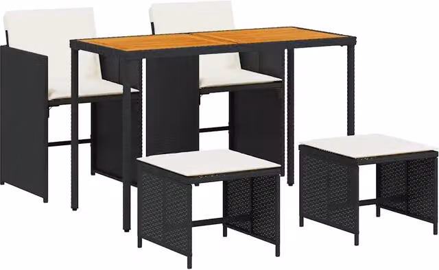 Set da pranzo da giardino moderno in legno di acacia oliato e rattan con piano pieghevole, colore bianco e nero – 1