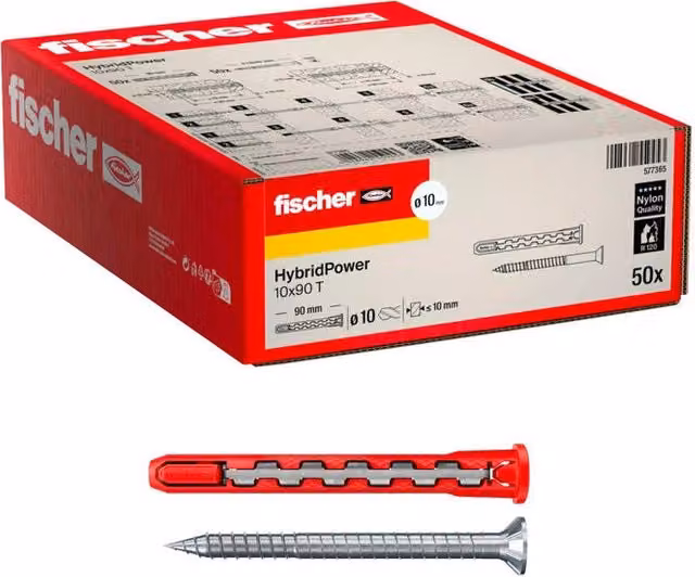 Tasselli Prolungati Fischer HybridPower in Nylon e Acciaio Galvanizzato per Cemento, Colore Grigio