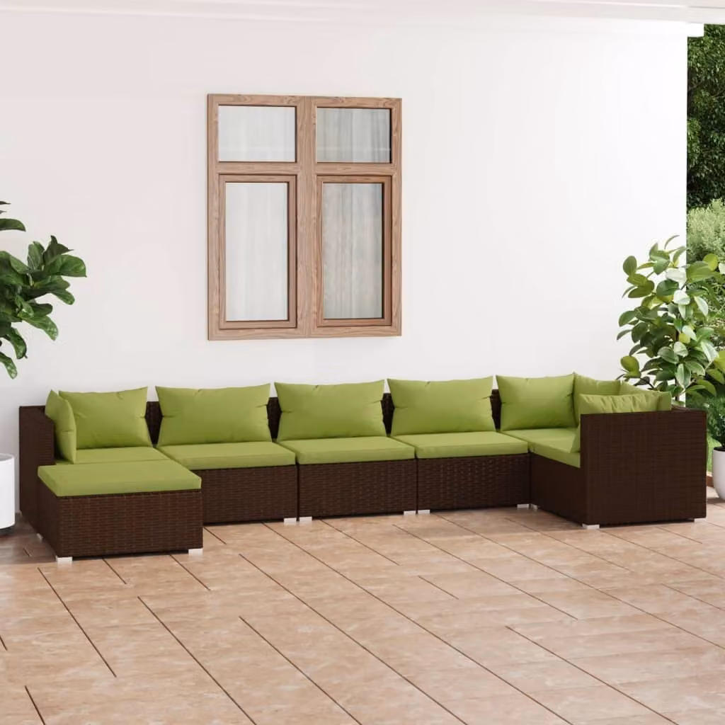 Maison Exclusive - Set da giardino da 7 pezzi con cuscini in polyrattan marrone
