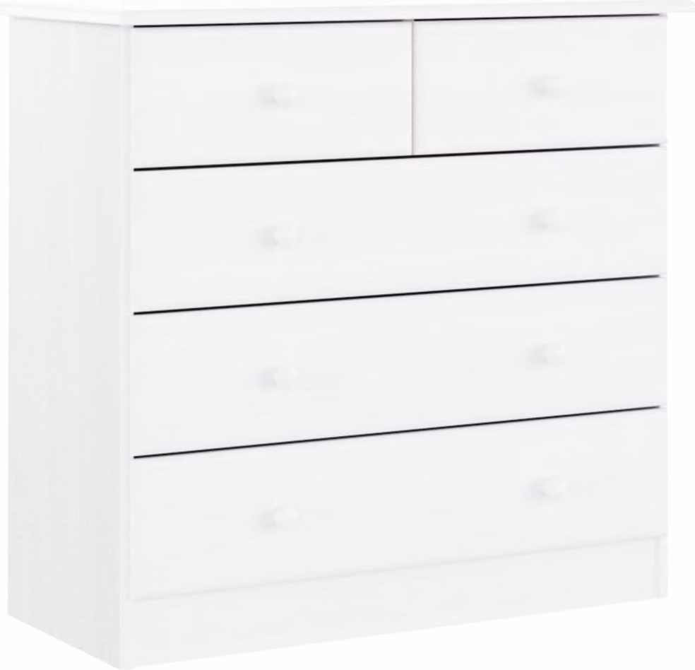 Cassettiera ALTA Bianca 77x35x73 cm in Legno Massello di Pino