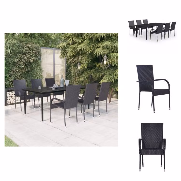 vidaXL set da pranzo da giardino 7 pezzi nero - Set di mobili da giardino