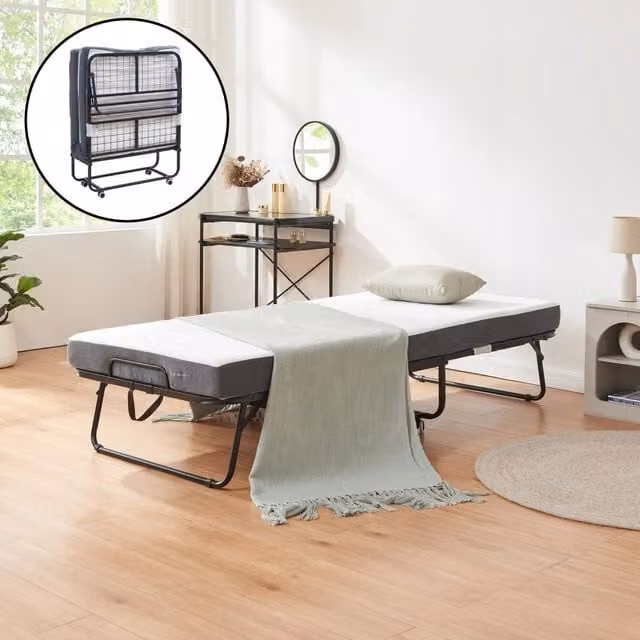 Letto Pieghevole Borjavle en.casa con Materasso in Schiuma a Memoria e Rotelle L: 90 cm, P: 200 cm