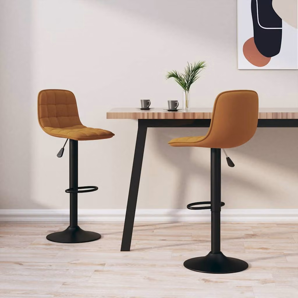 Set di 2 sgabelli da bar vidaXL in velluto marrone con struttura in metallo moderno