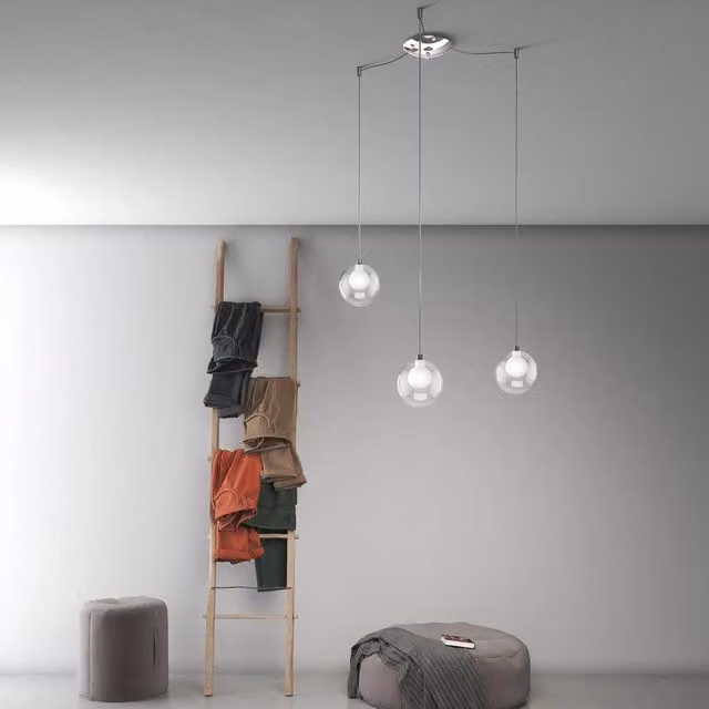 Lampadario Contemporaneo Inside Metallo Cromo Vetro Bianco 3 Luci G9
