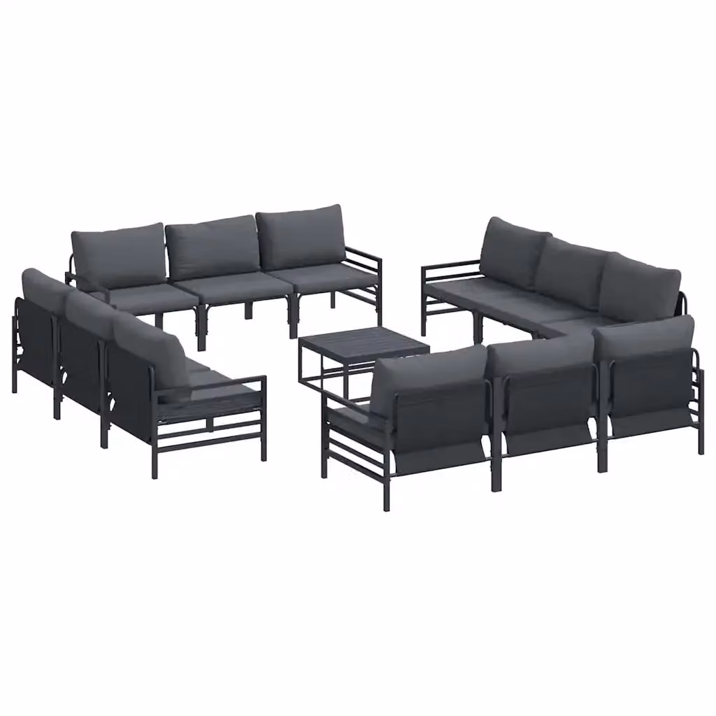 Set Divano da Giardino vidaXL 13 Pezzi in Acciaio Verniciato Nero con Cuscini – 2