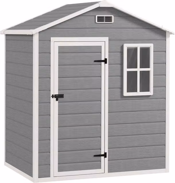 Capanno da Giardino 182x121x200 cm Box con Pavimento Finestra Porta con Serratura e Prese d'Aria in Plastica Grigio