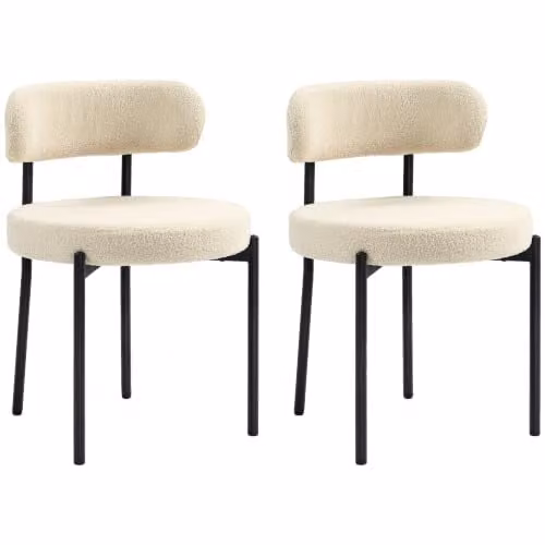 HOMCOM Set di 2 Sedie Sala da Pranzo in Tessuto Sherpa Gambe Acciaio Beige