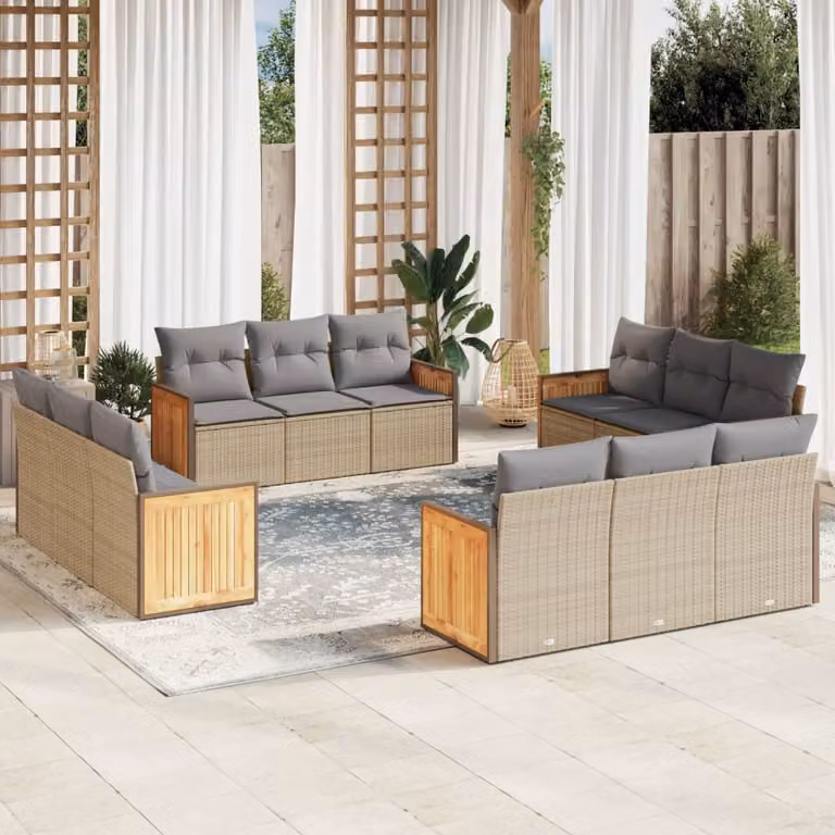 Set di divani da giardino vidaXL in polyrattan beige con cuscini per esterni a forma di U