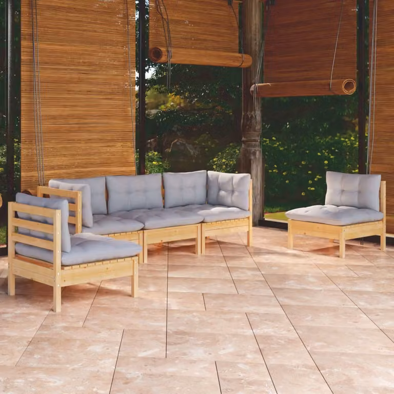 Maison Exclusive - Set Divani da Giardino 5 pz con Cuscini Grigi Massello di Pino