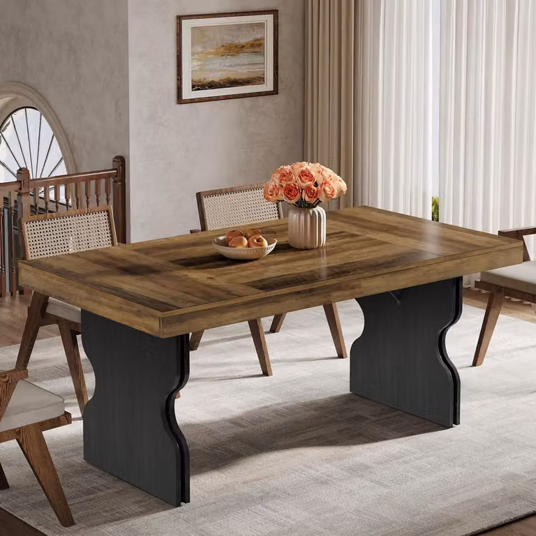Tavolo da pranzo rettangolare, 160 cm, stile rustico, in MDF impiallacciato in legno di quercia, per 4-6 persone