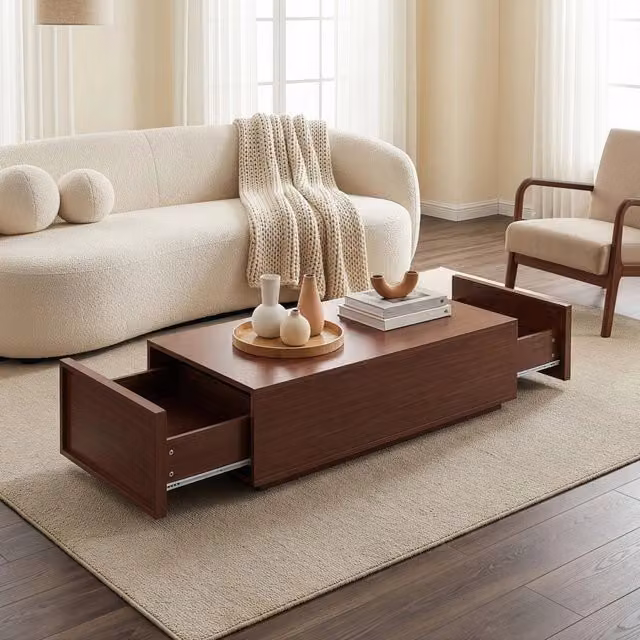 Tavolino da salotto rettangolare Turur con 2 cassetti en.casa, colore marrone, L/P/H: 104 x 50 x 40 cm