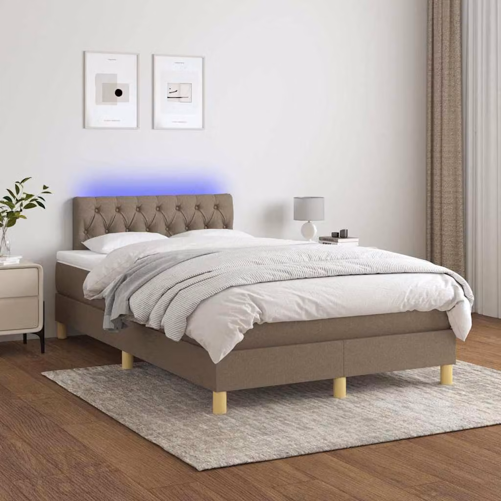 Letto a molle con materasso vidaXL in tessuto con illuminazione LED e porta USB, L/P: 120 x 200 cm