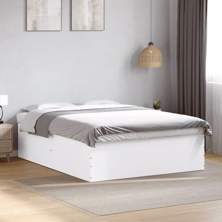 vidaXL Giroletto Bianco in Legno Multistrato con Doghe Fisse L/P/H: 160 x 200 x 163 cm