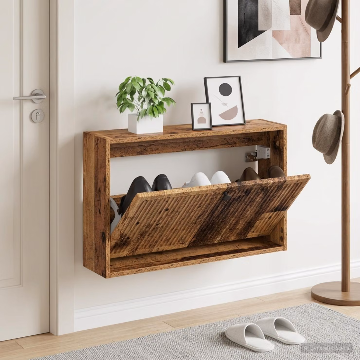 Mobiletto per scarpe da muro vidaXL in stile rustico, colore marrone e nero, L 71 x P 17 x H 43 cm