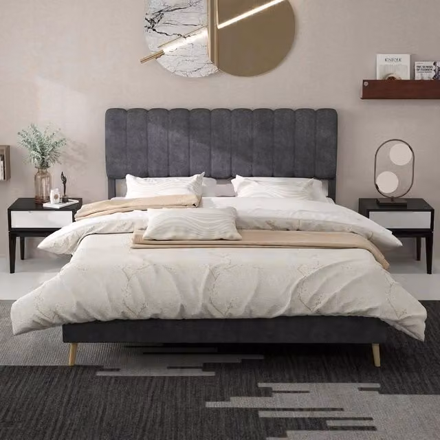 Letto imbottito 160x200 grigio con testiera morbida - Xylo