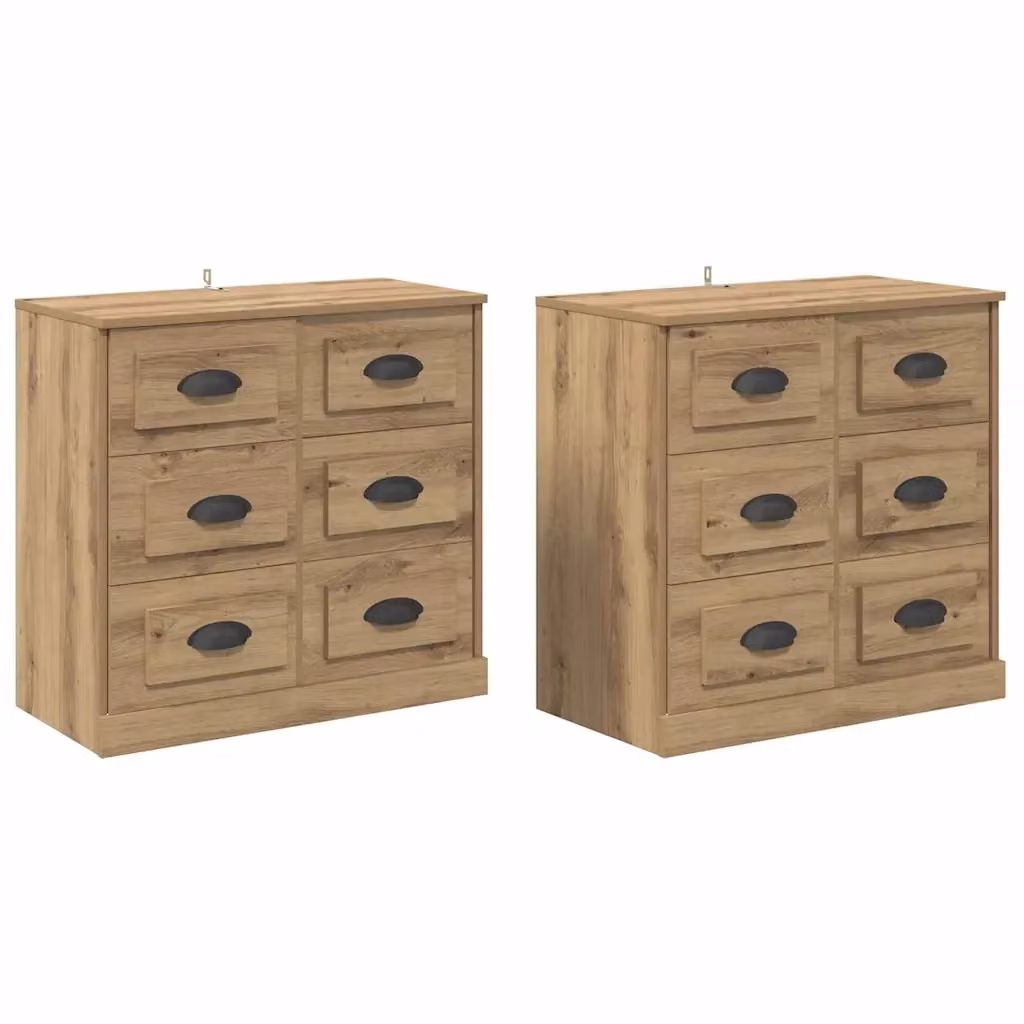 Set di 2 Sideboard moderni vidaXL in rovere e metallo, colore marrone, L/P/H: 70 x 35,5 x 67,5 cm – 2