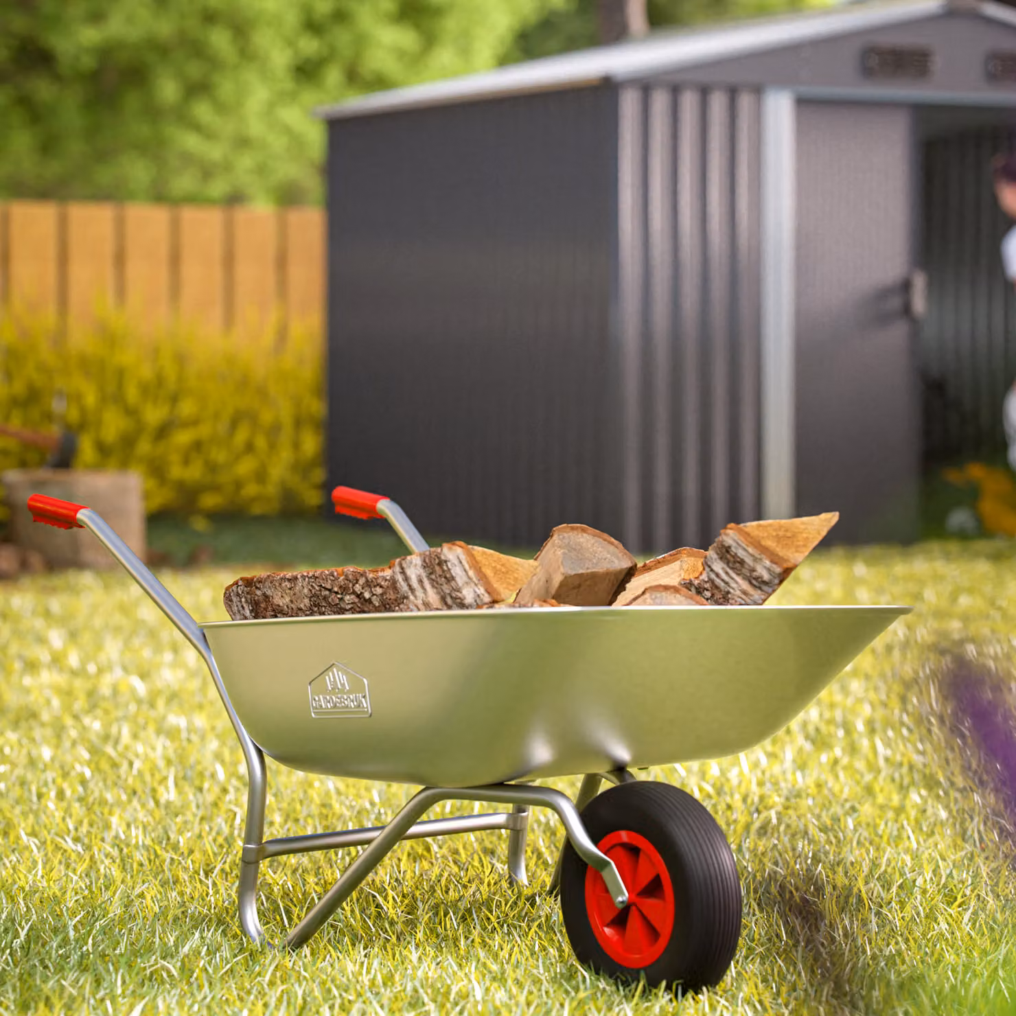 Carriola da giardino Gardebruk in acciaio zincato da 80L con portata 100kg, disponibile in argento o rosso – 3