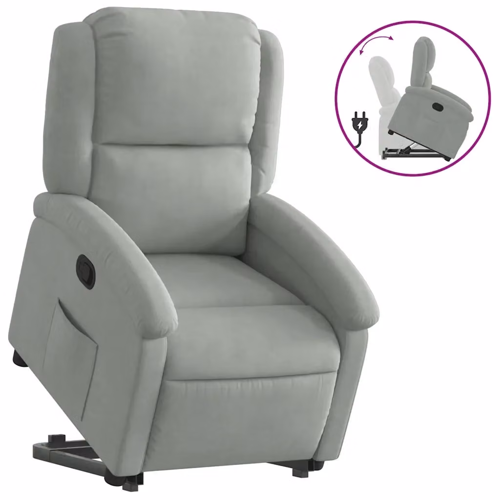Poltrona Alzapersona Reclinabile vidaXL in Velluto Grigio con Assistenza Elettrica per Senior – 2