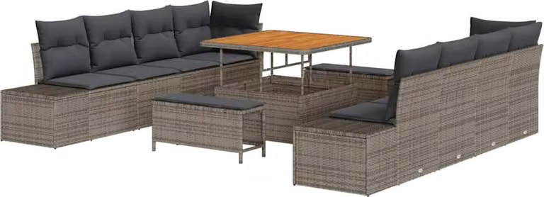 Set Divano da Giardino con cuscino 11 pcs Grigio polyrattan