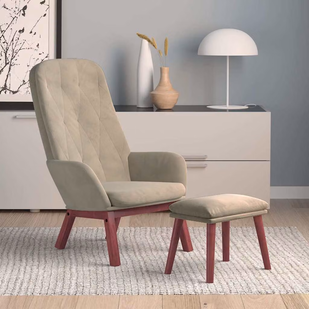 vidaXL Poltrona Relax con Poggiapiedi in Velluto Grigio con Struttura in Metallo e Legno