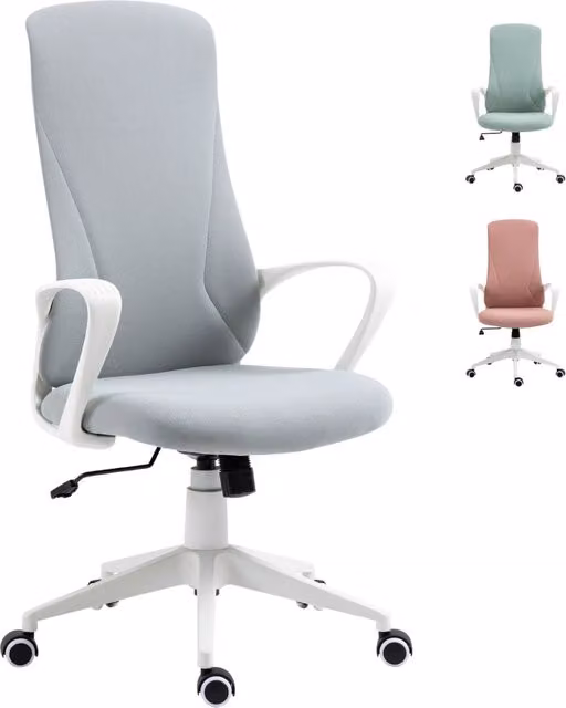 Sedia da Ufficio Minimal con Schienale Alto e Braccioli Grigia L: 62 cm, P: 56 cm, H: 110-119,5 cm