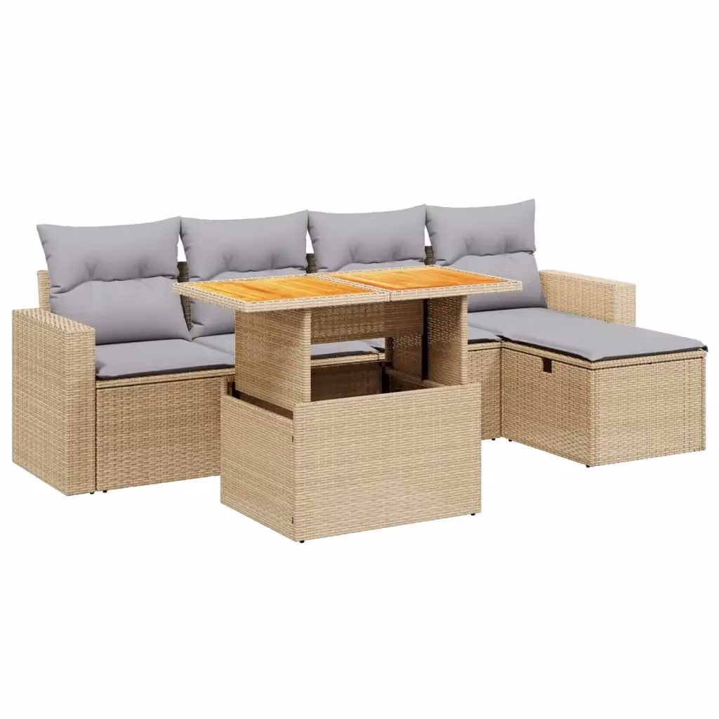 Set Divano da Giardino a L con Polyrattan e Cuscini Beige vidaXL, 6 Pezzi con Tavolino e Ottoman – 2