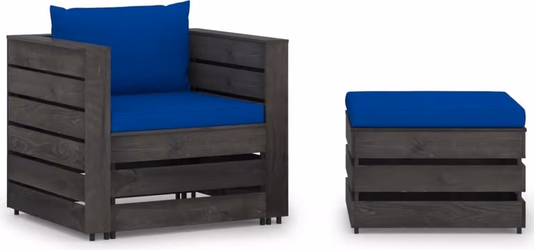 set da giardino 2 pezzi con cuscini Legno impregnato grigio