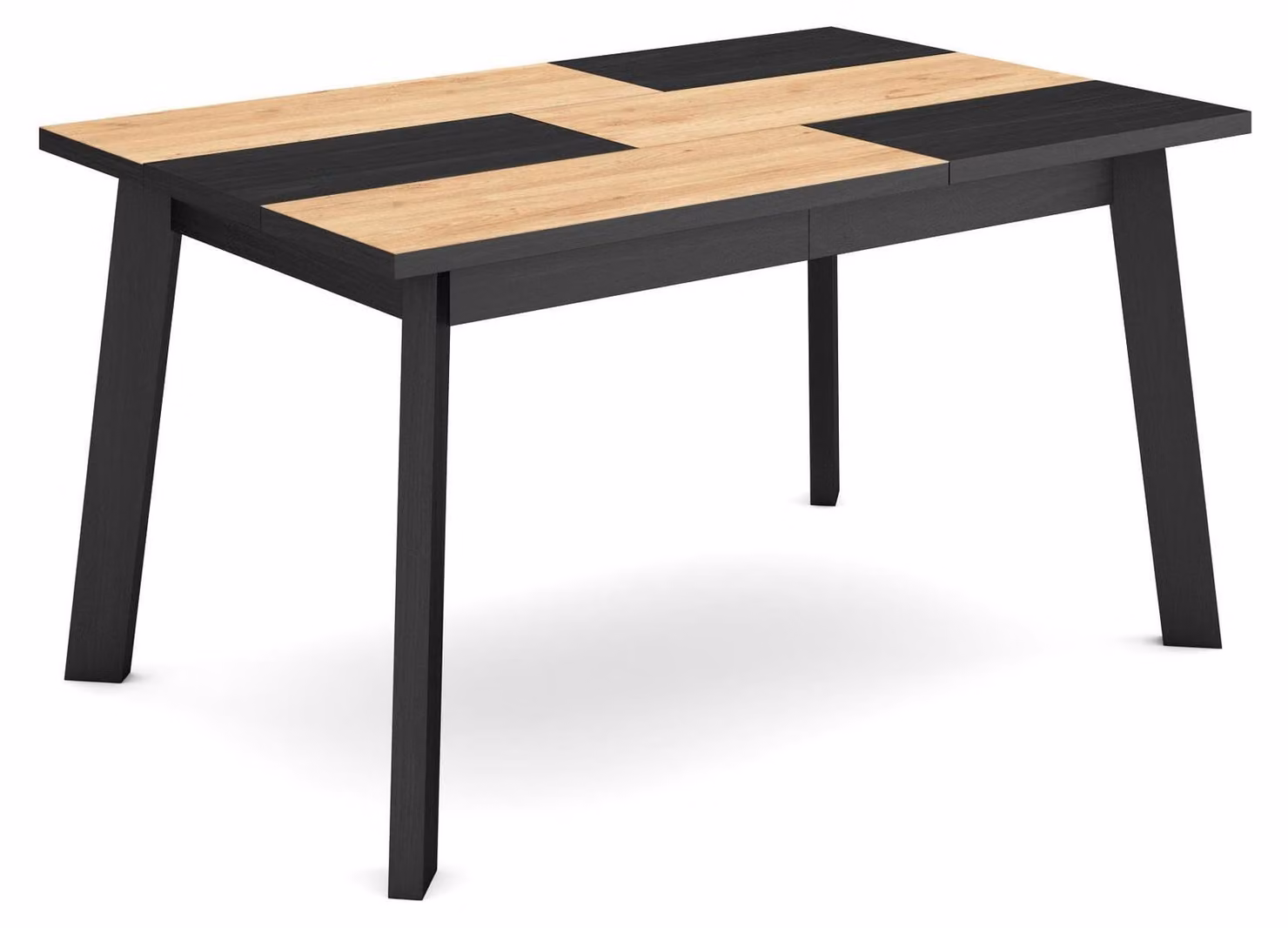 Tavolo da pranzo, dimensioni 140x90 cm, rettangolare, per 6 persone, finitura effetto legno di quercia/nero