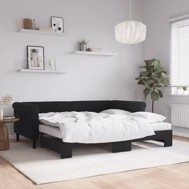 Divano Letto Estraibile vidaXL in Velluto Nero con Cassetto per Soggiorno e Camera da Letto L/P/H: 219 x 90 x 68 cm con Materasso in Schiuma 90x190 cm – 1