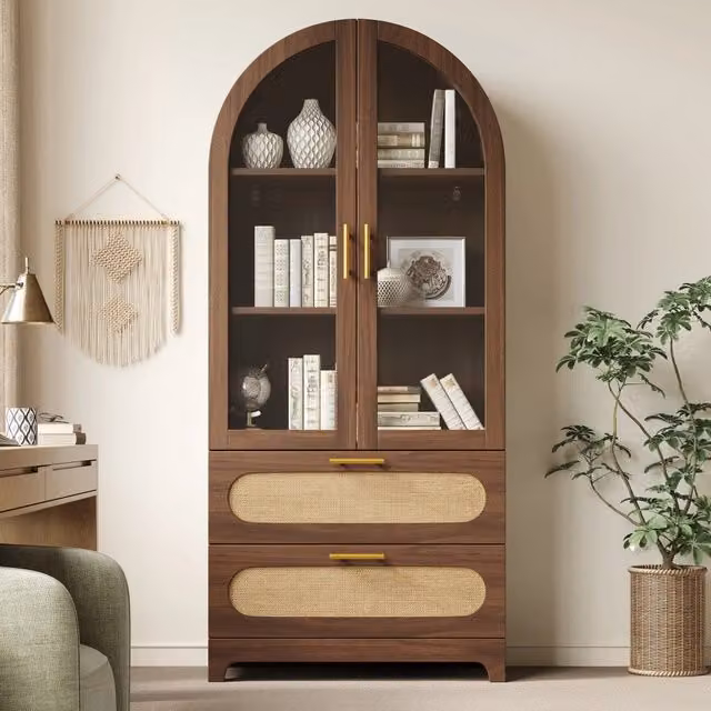 Vetrina Mivray Montmartre color legno con ante in vetro, ripiani interni e 2 cassetti L 80 cm, P 40 cm, H 175 cm