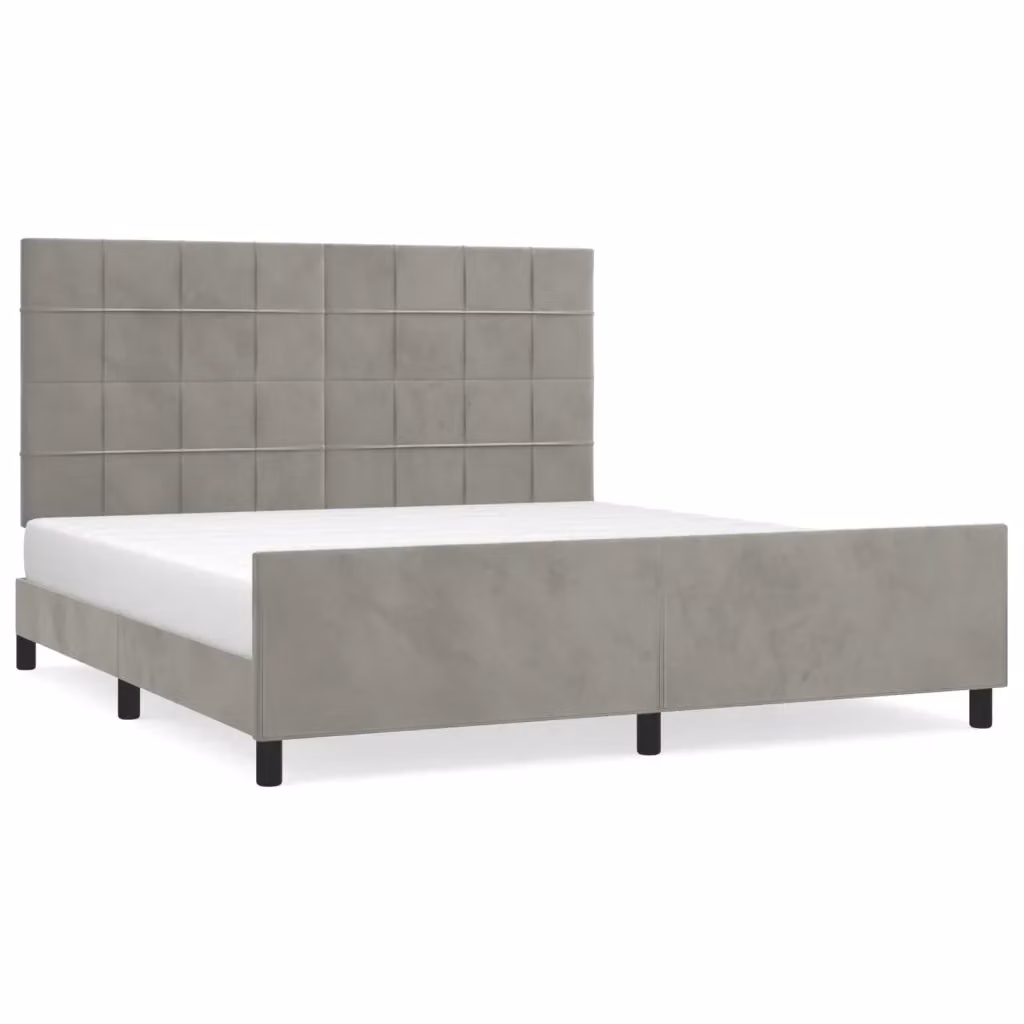 vidaXL Giroletto con Testiera in Velluto Grigio Chiaro L 180 x P 200 cm – 2