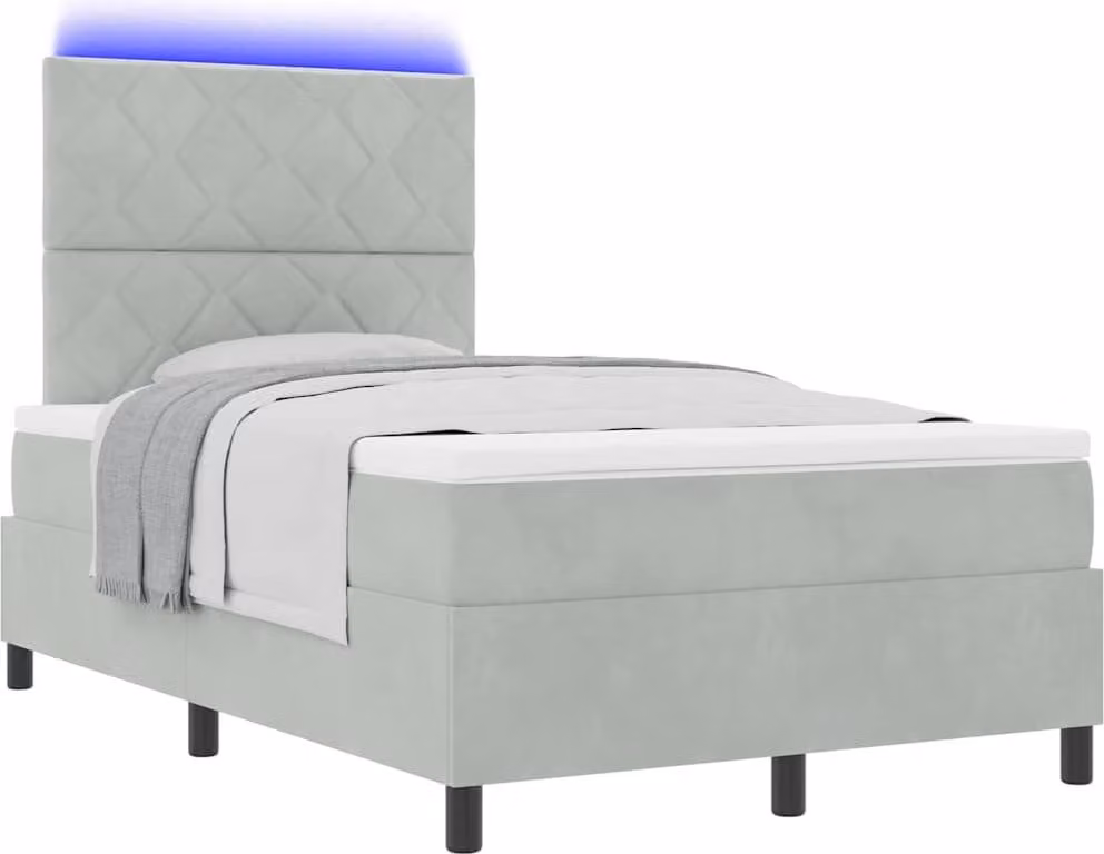 Letto boxspring LED con materasso Grigio chiaro 120 x 200 cm Tessuto
